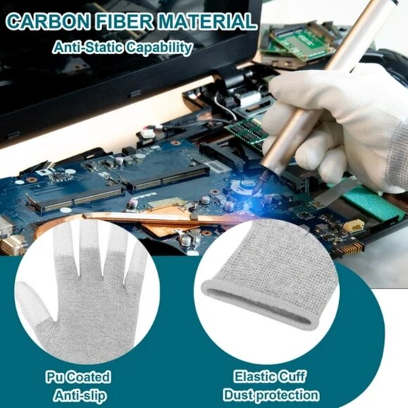 Knitted Work Gloves 13g 12P Carbon Fiber ESD Anti-Static Safety Industrial Work - Picture 6 of 10